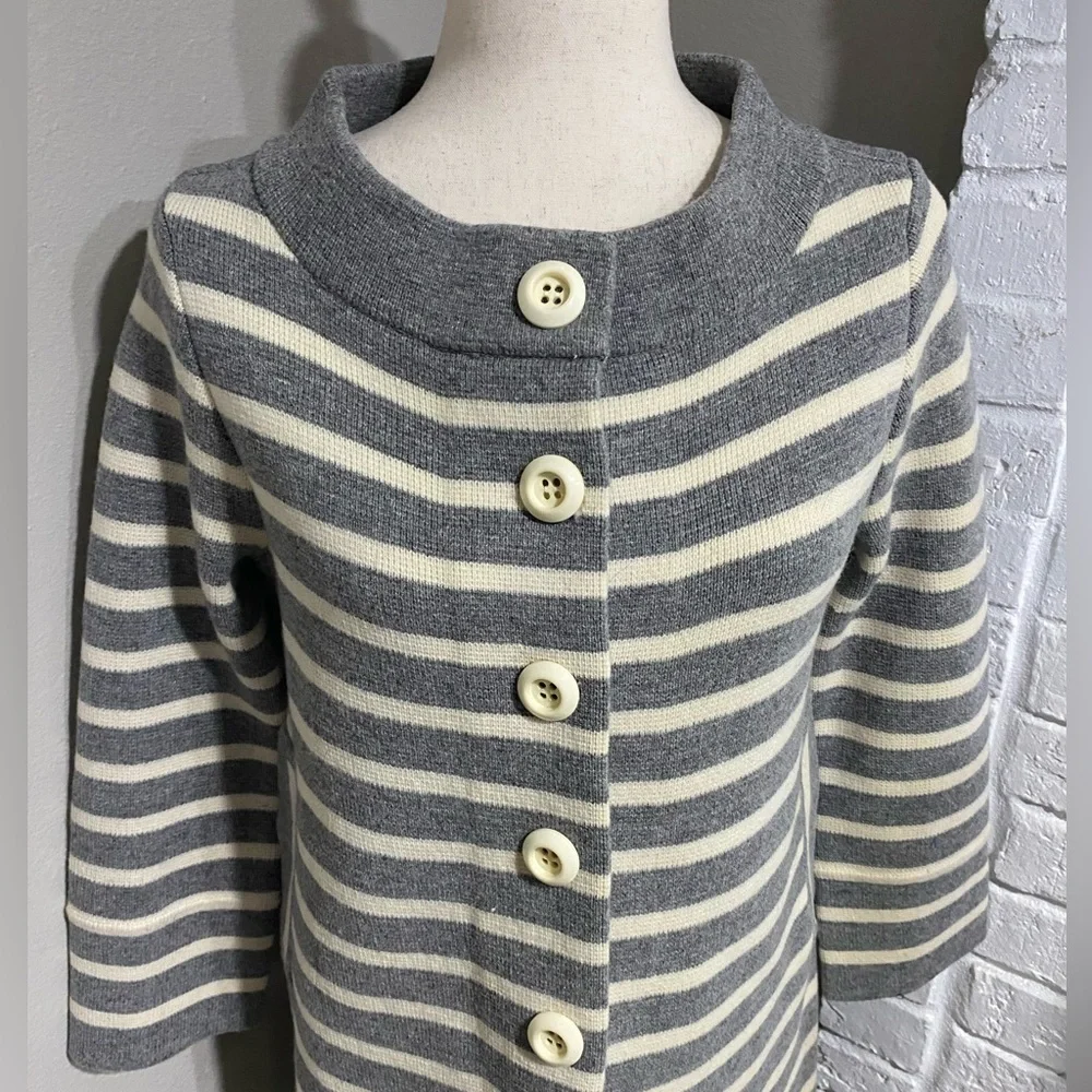 Women’s J. Crew Striped Gray and Cream Coat - Picture 3 of 7